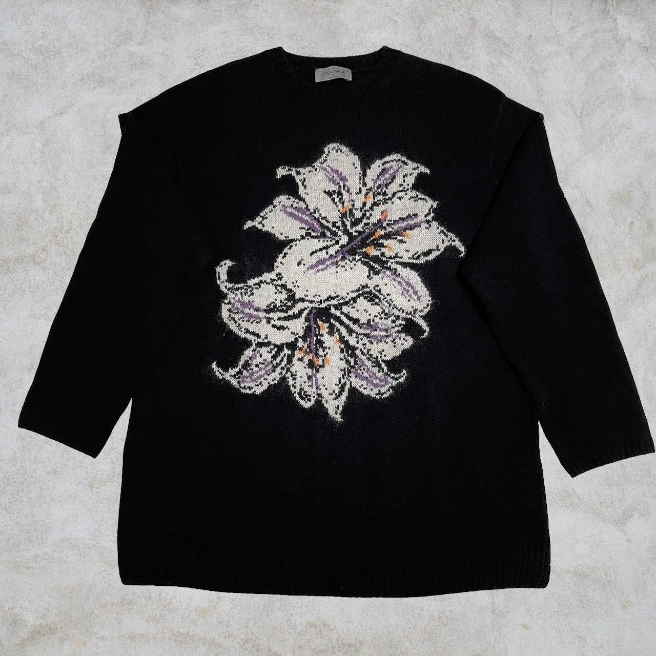 Yohji Yamamoto Pour Homme 22AW 7G Flower Intersia Jacquard Crew Neck HE-K28-983